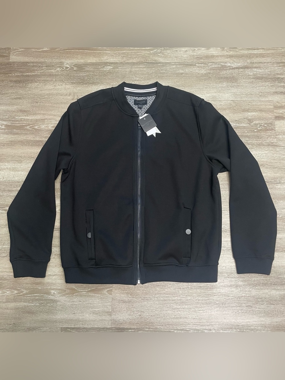 NWT Magaschoni Man Black Knit Bomber Jacket Full Zip Preppy Casual Men’s Sz M